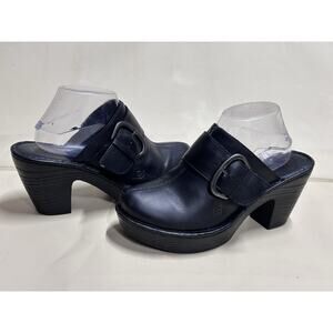 Womens Born Sz 9/40.5 M/W Black Leather Mules Clogs Shoes Heels